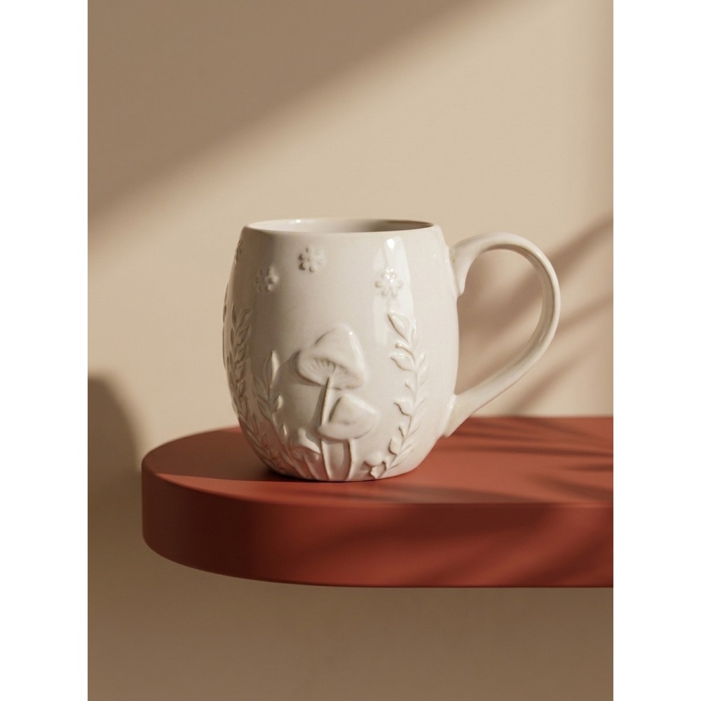 Potter's Studio Mushroom Embossed Ceramic Coffee Mug Cream Cottagecore Floral